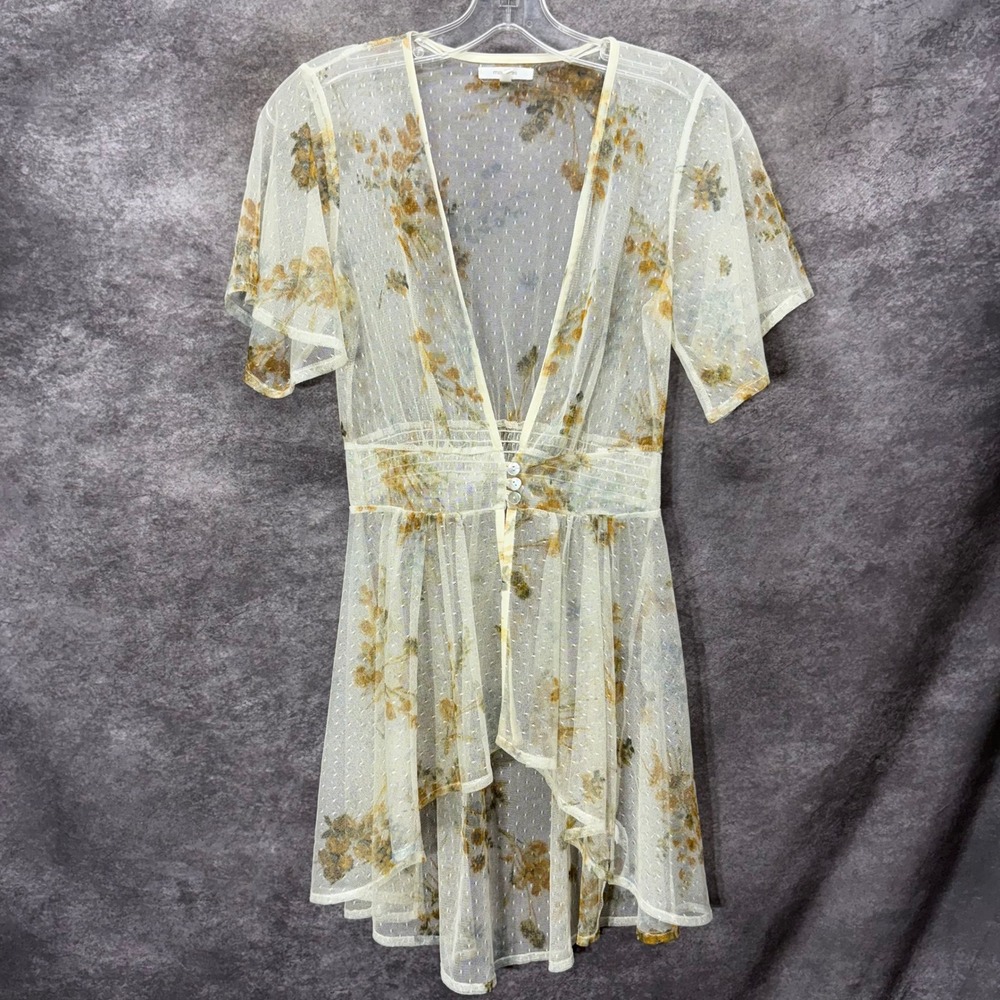 Y2K Maurices Sheer Mesh Floral Swiss Dot Fairy Top Size XS Cream HI-Lo Festival
